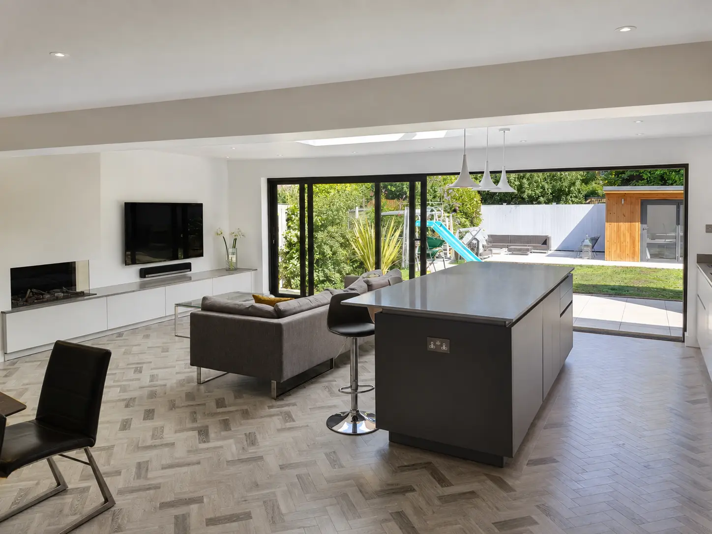 Bright completed open-plan extension interior